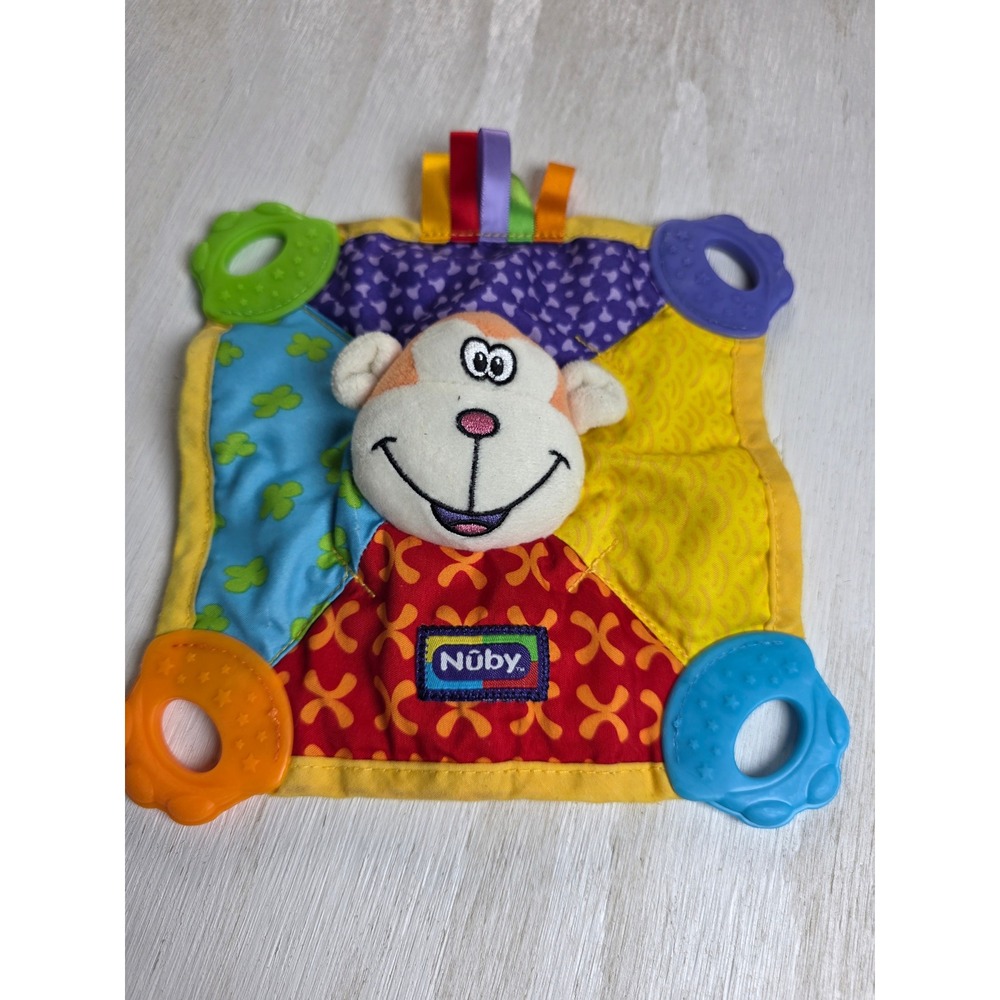 Nuby Monkey Baby Teether Blanket Plush Sensory Toy Multi-Color Classic 8x8
